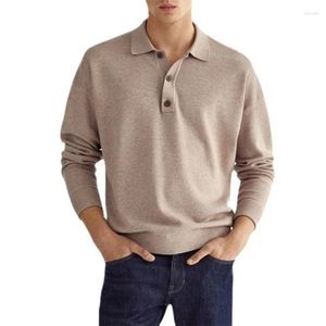 Men's Polos Autumn Solid Color Long Sleeve V-Neck Button Casual Top Shirt Lightweight Slim Fit Tops