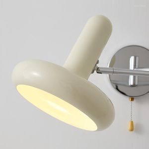 Wall Lamps Ins Milk White Swing Arm Adjustable Lamp Children'S Bedroom Bedside Led Lights Retractable Study Reading Sconce With Switch
