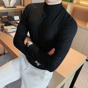 Plus storlek 4xl-m Autumn Winter Long Sleeve Turtleneck T Shirts For Men Clothing 2023 Slim Fit Casual Tee Shirt Homme Streetwear