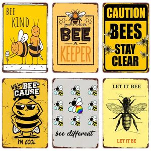 Bee Kind Funny Retro Poster Bee Happy Vintage Metal Sign Home Outdoor Wall Decoration Honeybee BeeKeeper Slogans Art Tin Plate Man Cave Room Decor 30X20CM w01