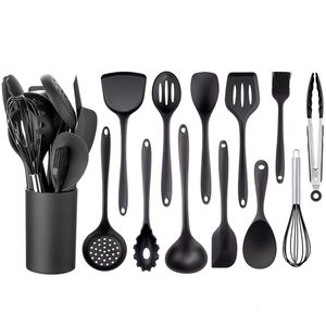 Pişirme Assetss Siyah Set Ste Snowware Silikon Mutfak Teşhis Aracı Spatula Ladle Yumurta Çırpıcıları Kürek Mutfak Aksesuarları 230809