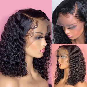 Deep Curly Bob T Part Lace Wig Brazilian Human Hair with Baby Hair Short Bob Wig 4x4 Lace Closure Wigs for Women Deep Wave Wig