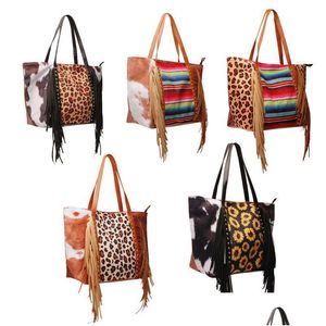 Handväskor solros colorf tassel skodare handväska för kvinnor jul vegan läder väska rand leopard tote 5 färger droppleverans baby dhhtn
