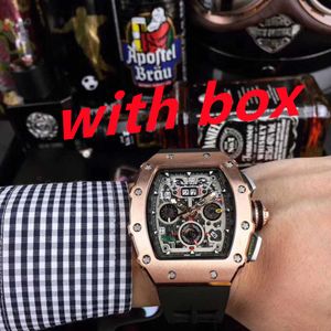 Fullautomatisk rörelse av lyxklocka RM50-03 Bright Dial Hands 40x50x16mm Top Watch med djupt vattentätt rostfritt stålfodral med låda