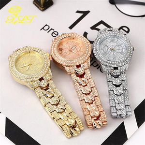 Armbandsur Automatisk rörelse Full Rhinestone Sports Waterproof Quartz Watch Round Pointer Glass Calender Business for Men