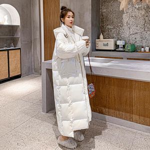 Women's Down White Glossy Cotton-padded Jacket Winter Korean Version Loose Long Cotton Hooded Bread Coat