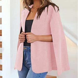 Women's Suits Solid Color Casual Business Jacket Office Lady Stylish Cloak Suit Coat Collarless Split For Spring/autumn