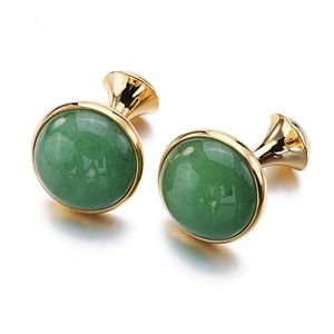Manschettlänkar Lowkey Luxury Opal Cufflinks för herrguldfärgpläterad Högkvalitativ märke Round Green Cat's Eye Stone Links Gift 230809