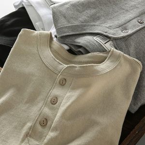 Men's T Shirts T-shirt Autumn Winter Casual Henley Shirt Retro Simple Solid Color Buttons Daily Long-sleeved Bottoming Tops Tees