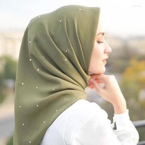 Ethnic Clothing 110x110cm Cotton Linen Square Scarves Malaysia Headscarf Women's Muslim Hijab Solid Color Turban Wrap Full Diamonds