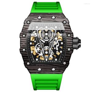 Wristwatches Fashion Skeleton Mechanical Watch Men Brand Silicone Strap Automatic Watches High Quality Clock Reloj Hombre BINBOND J7751