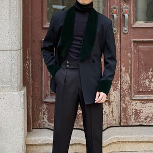 Men's Suits Blazers Velvet Spliced Men Suit Fashion Business Slim Two Piece Customized High Quality Wedding Ball Party Set Jacket Pants 230809