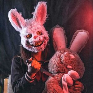 Halloweenowa maska ​​zwierząt Plush Bunny Killer Rabbit Teddy Bear Mask Halloween Party Cover Masquerade Cosplay Przerażające nakrycie głowy HKD230810