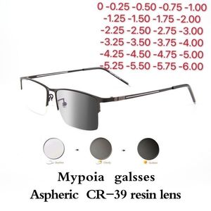 Reading Glasses Sun Pochromic avslutade Myopia glasögon kvinnor män metall halva ram kameleon kortsikt Eyewear0 -0.5 -0.75 -1.0 till -6.0 230809