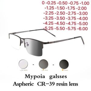 قراءة نظارات الشمس pochromic الانتهاء من نظارات قصر النظر النساء الرجال المعادن نصف إطار الحرب القصيرة نظارة الرؤية 10.5 -0.75 -1.0 إلى -6.0 230809