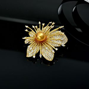 Pins Brooches Light luxury High Quality Copper Inlaid zircon Orchid Elegant Dress Coat Brooch 230809