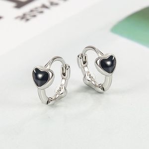 Hoopörhängen Kofsac 2023 Cool Black Heart for Women Trendy Chic 925 Sterling Silver Jewelry Personalit Simple Gift