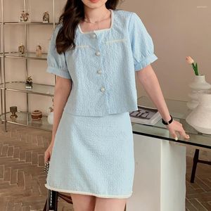 Vestido de duas peças vintage francês pequena fragrância fina conjunto feminino jaqueta curta casaco mini saia conjuntos coreano moda verão 2 roupa