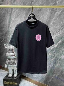 23SS T Shirt Heartz Mens Shirts Fashion Version Chromez Spring/Summer Designer Pink Horseshoe Sanskrit Cross Short Sleeve T-shirt