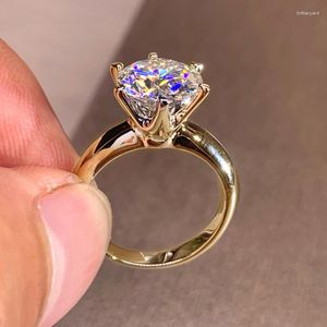 Cluster Rings Women's Silver 925 Gold Moissanite Stone Ring 3Ct Diamond Engagement Wedding 2Ct With Certificate