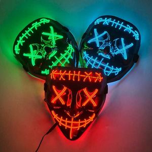 New Luminous Neon El Wire Party Maske Halloween Blinking Spülmaske leuchtet beängstigende Maskerade HKD230810