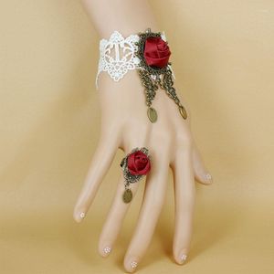 Charmarmband gotisk steampunk -stil för kvinna sexig spets handgjorda flätade röda rose armband smycken parti presenttillbehör