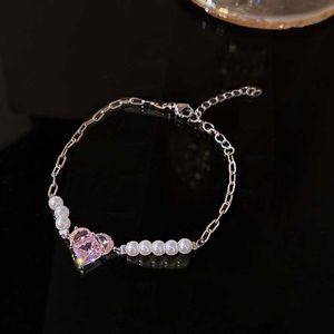 Braccialetti Charm Regolable 18K Silver Placed Love Heart Pearl Bracciale per donne 2022 Nuovo braccialetto zircone rosa alla moda 2023 Nuovo gioiello alla moda