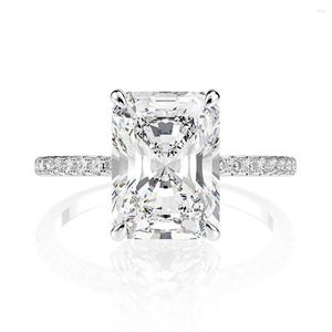 Pierścienie klastra 4CT 8 10 mm Dolor Moissanite for Women Radiant Cut 925 Srebrny zespół weselny Prezent urodzinowy Fine Jewelry Gra