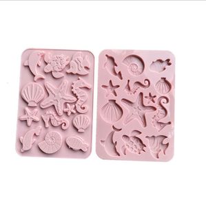 Baking Moulds Fish Dolphin Cake Mold Seahorse Shell Mould Starfish Sea Turtle Border Fondant for Kitchen Decoration Molds R045 230809