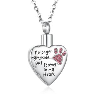 Fashion Pet Cremation Jewelry for Ashes Stainess Steel Crystal Heart Keepsake Ashes Necklace Dog Cat Paw Memorial Urn Pendant for Women Men with Gift Box