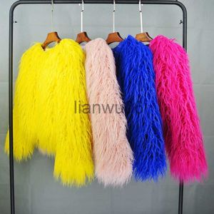 Kurtki damskie Faux Fur Płaszcz Kolny futrzany różowy wełniany wełniany płaszcz Faux Fur Płaszcz Kobiet kudłaty płaszcz owepsykina zima sztuczna kurtka z futra mongolskiego J230810