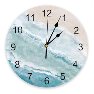 Wall Clocks Sea Beach Gradual Blue Khaki Bedroom Clock Large Modern Kitchen Dinning Round Living Room Watch Home Decor