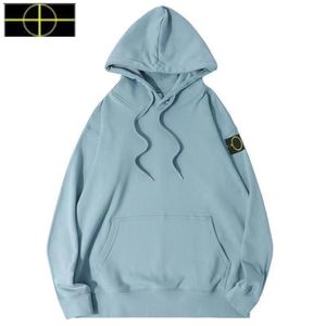 plus size coat stone Men's sweater island Low saturation haze blue 340G heavy baggy solid color hoodie wool loop fabric casual top for men and women 2023