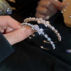 Braccialetti di fascino marchio di lusso luccicante nodo di fiocco zircone braccialetti aperti per donne di alta qualità piena di geometria braccialetti di strass retti di gioielli