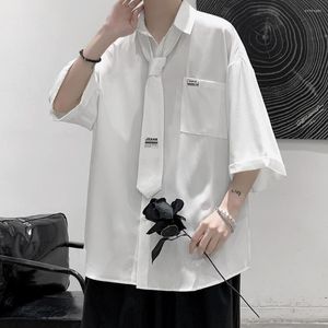 Men's Casual Shirts Summe Thin Solid Short Sleeve Shirt Male Loose With Tie Set Men Japanese Student College Style DK Uniform Tops