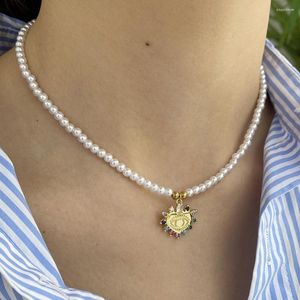 Pendant Necklaces Evil Blue Eye Colored Zircon Petal Imitation Pearl Necklace For Women Collar Stainless Steel Clasp Gold Color