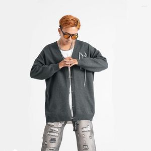 Men's Sweaters Single Breasted Cardigan Loose Casual Embroidered Coat Fashion High Street Solid High-quality Unisex Knit Men