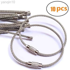 Rock Protection 10Pcs Stainless Steel Wire keychain Ring Key keyring Circle Rope Cable Loop Outdoor Camping Hiking Luggage Tag Screw Lock 5.9" HKD230810