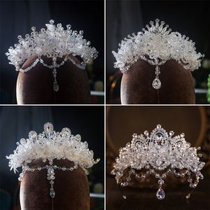 Bröllopshår smycken lyx s crysta pärla kronor tiaras barock krona tiara för kvinnor brud tävling prom diadem tillbehör 230809