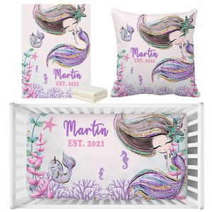 Bedding sets LVYZIHO Watercolor Mermaid Personalized Name Baby Bedding Set Birthday Gift Toddler Gift Bedding Set Baby Shower 230809