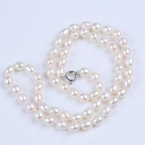 Catene moda collana di perle d'acqua dolce a forma di riso bianco 7-7,5 mm per le donne