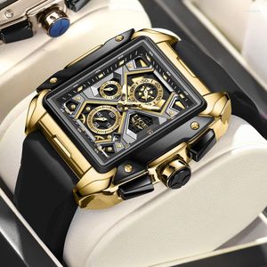 Zegarek na rękę Lige Mase Mens Watches Square Quartz Na rękę zegarek nierdzewna chronografu Wodoodporna świetlisty zegarek dla mężczyzn pudełko