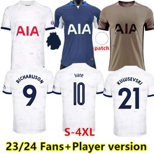 S-4XL 23 24 Son Son Soccer Jerseys 2023 2024 Футбольная рубашка для футболистов Ромеро Ван де Вен Кулусевесский биссума Кейн Ричарлисон Педро Поклонные игроки Маддисон Викарио