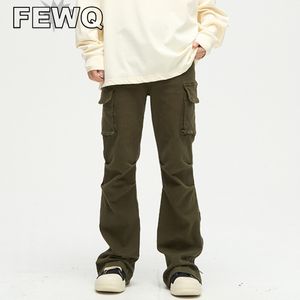 Mens Pants FEWQ Y2k Cargo High Street Zipper Split Male Overalls Flared Pocke Design Trousers Vintage Stylish 24B2449 230809