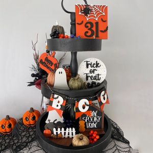 Andra evenemangsfestartiklar 1 Uppsättning av Halloween Tiered Tray Decorations Halloween Träskyltar för Halloween Hem och Office Decor Halloween Single Tier Tray 230809