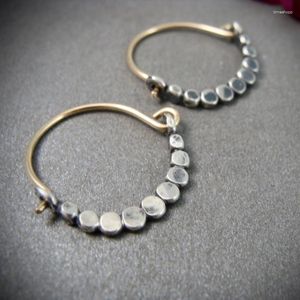 Hoop Earrings Vintage Two-tone Small Hand Beaded Minimalist Mixed Metal Unique Jewelry Gift For Her