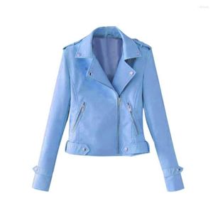 Women's Jackets Solid Color Jacket Women 2023 Spring Faux Leather Lapel Motorcycle Long Sleeve Zip Up Coat Top