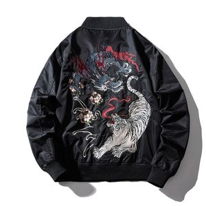 Men's Jackets Embroidery Mens Bomber Jacket Dragon Tiger Autumn Winter Pilot Jacket Men Hip Hop Japanese Baseball Youth Jacket Streetwear Male 230809