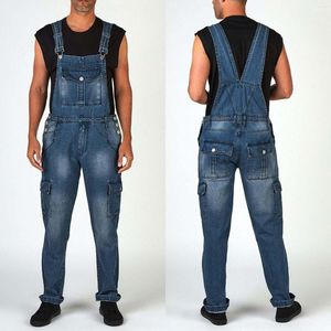 Mäns jeans fashionabla multi pocket denim jumpsuit tår overall byxor co s3