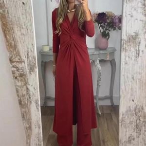 Women's Two Piece Pants Women Casual Two-piece Set Stylish V-neck Twisting Trousers Comfortable Fashionable Lady Suit For Spring All